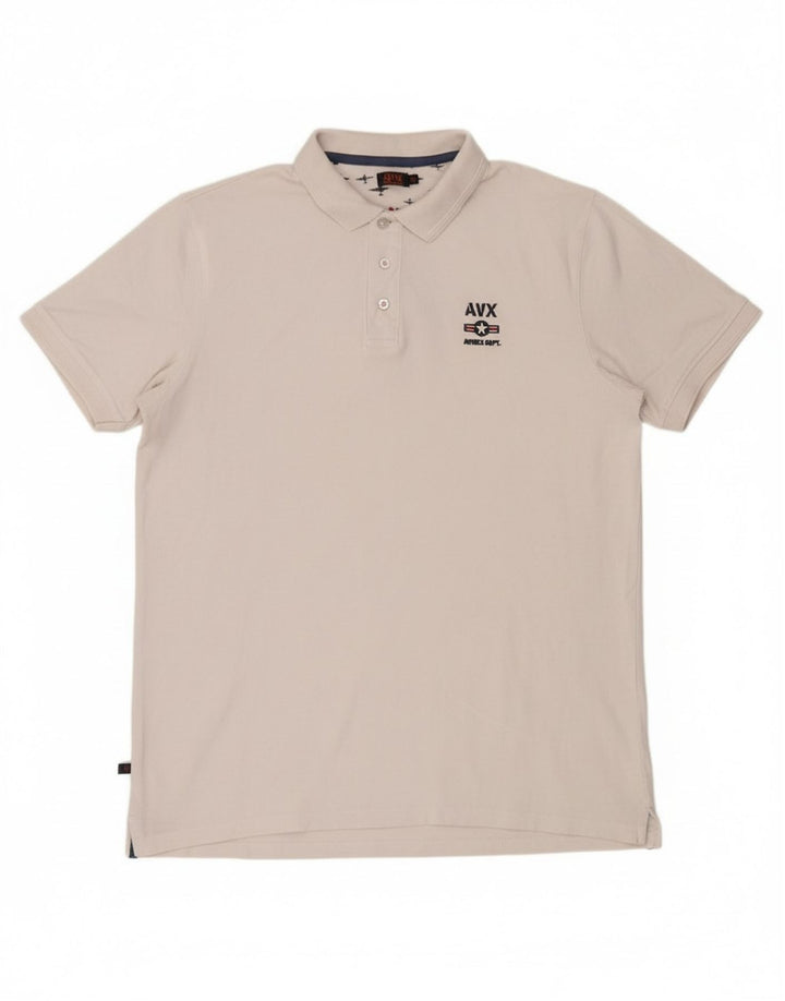 AVIREX Mens Polo Shirt 2XL White Cotton