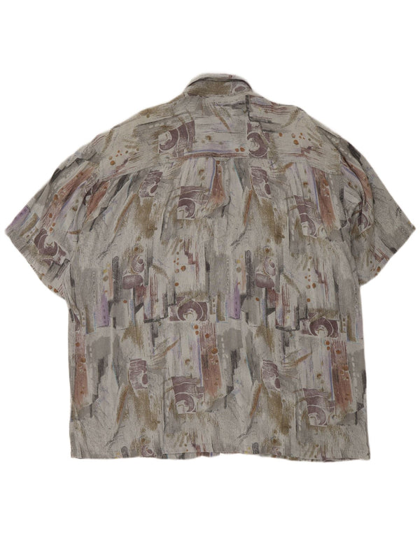 VINTAGE Mens Abstract Pattern Short Sleeve Shirt XL Grey Viscose Retro