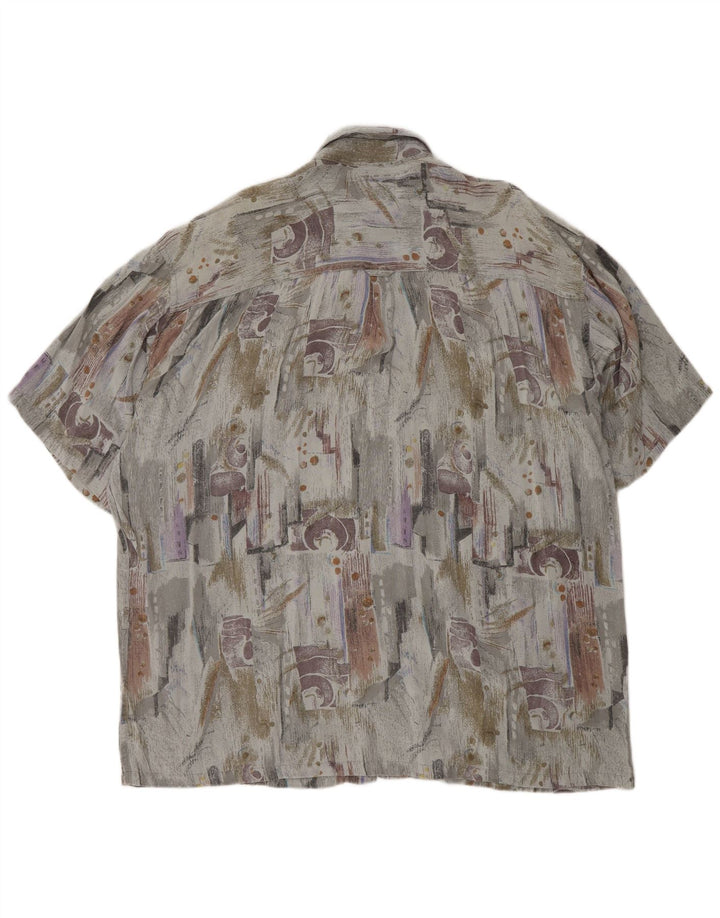 VINTAGE Mens Abstract Pattern Short Sleeve Shirt XL Grey Viscose Retro