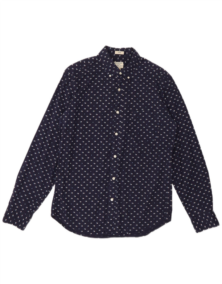 J. Crew Mens Slim Shirt Medium Navy Blue Floral Cotton