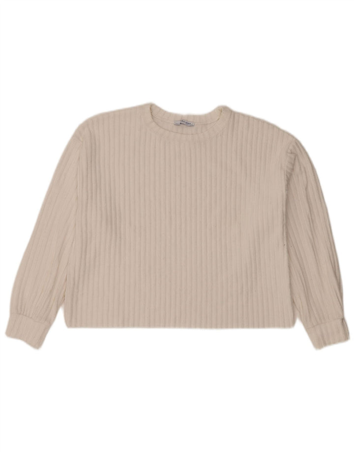 Zara Womens Crop Oversized Top Long Sleeve UK 14 Medium White