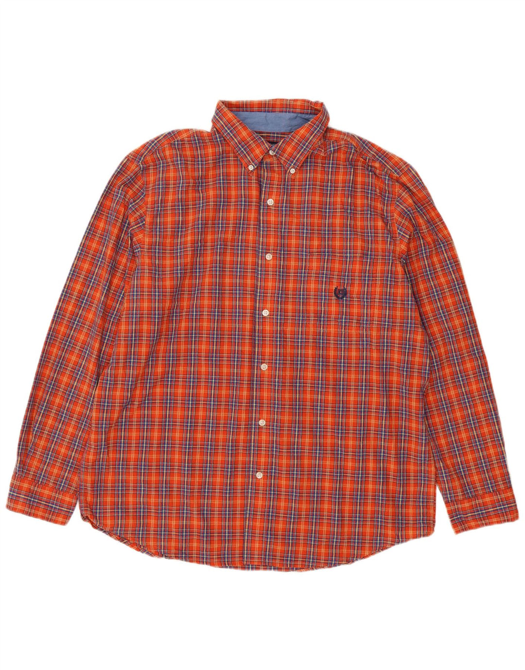 Chaps Mens Shirt XL Orange Check Cotton