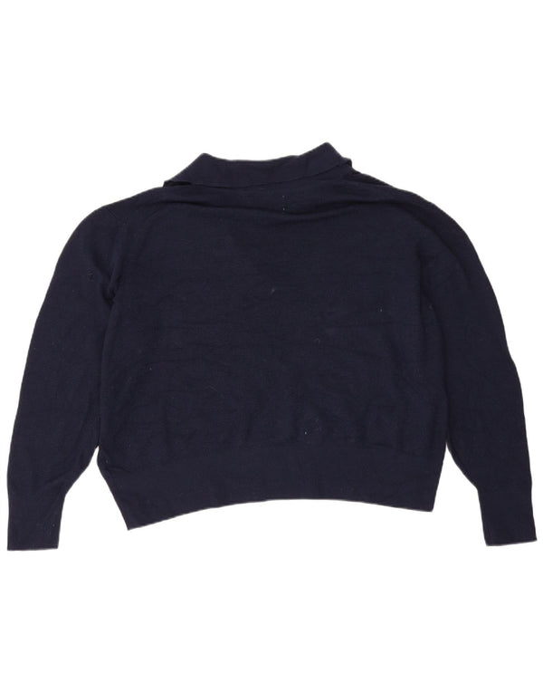 Marks & Spencer Womens Crop Polo Neck Jumper Sweater UK 16 Large Navy Blue