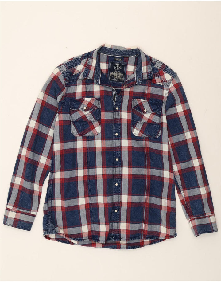 Tom Tompson Mens Slim Fit Shirt 2XL Navy Blue Check Cotton