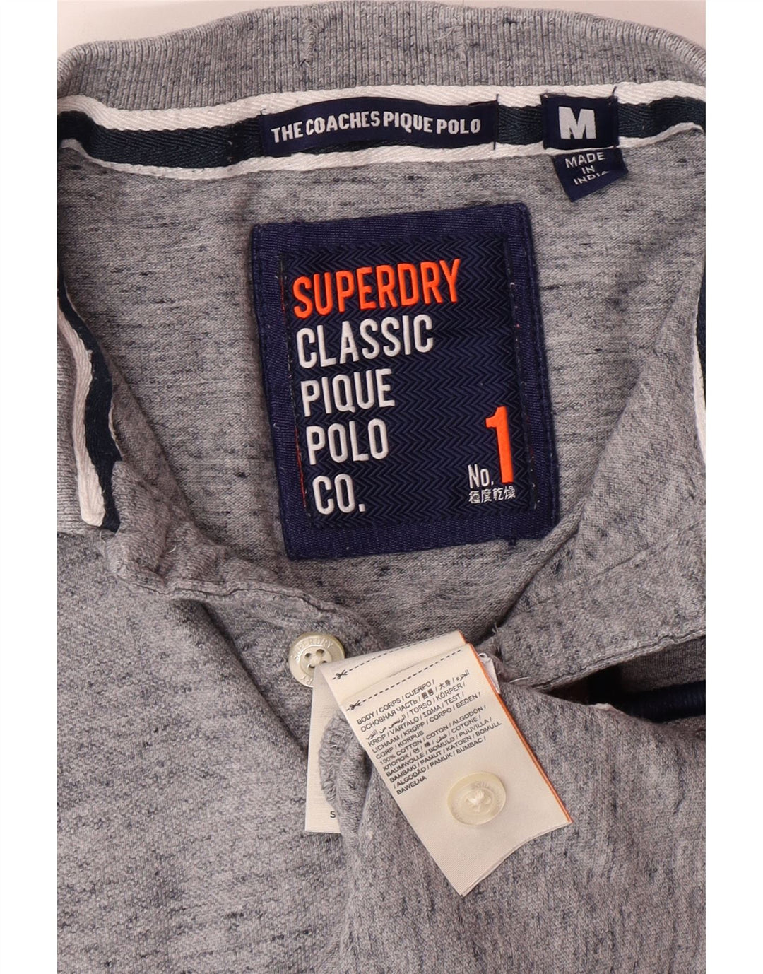 SUPERDRY Mens Polo Shirt Medium Grey Flecked Cotton