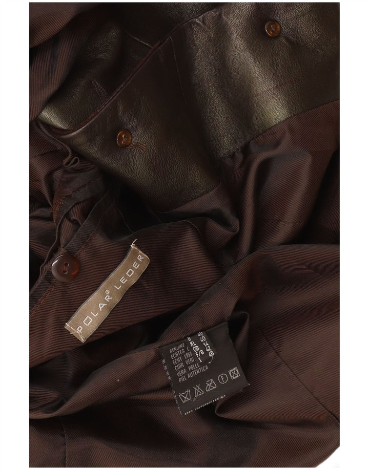Vintage Womens Graphic Leather Coat UK 14 Medium Brown Leather