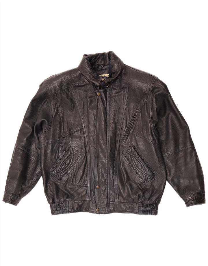 Vintage Mens Leather Jacket EU 52 XL Navy Blue Leather