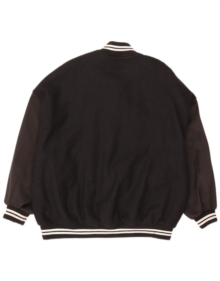 ZARA Womens Oversized Varsity Jacket UK 6 XS Black Colourblock Wool