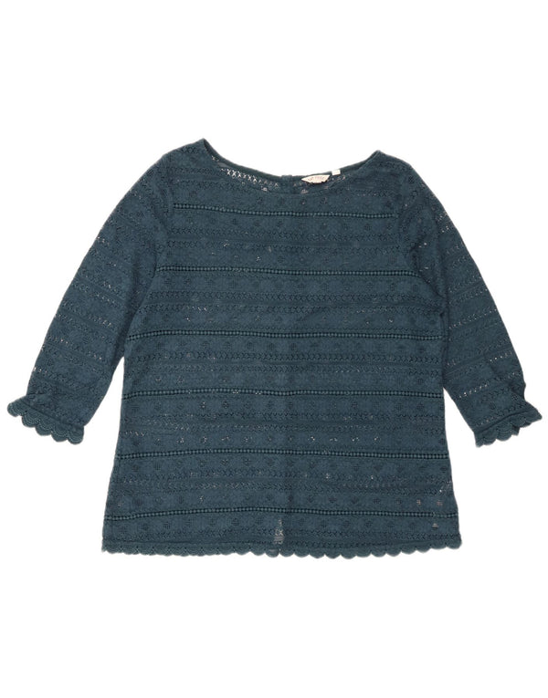 FAT FACE Womens Lace 3/4 Sleeve Blouse Top UK 14 Large Green Floral Cotton