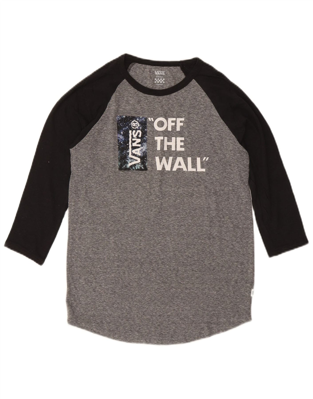 VANS Womens Graphic Top 3/4 Sleeve UK 10 Small Grey Colourblock