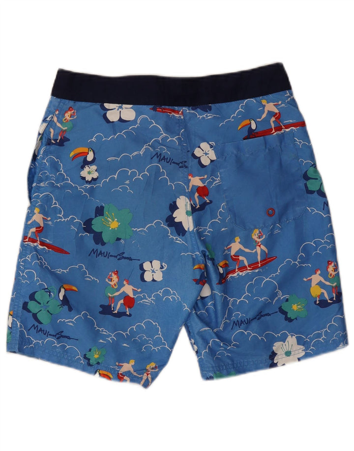 Maui and Sons Mens Graphic Swimming Shorts Small  Blue Floral Polyester