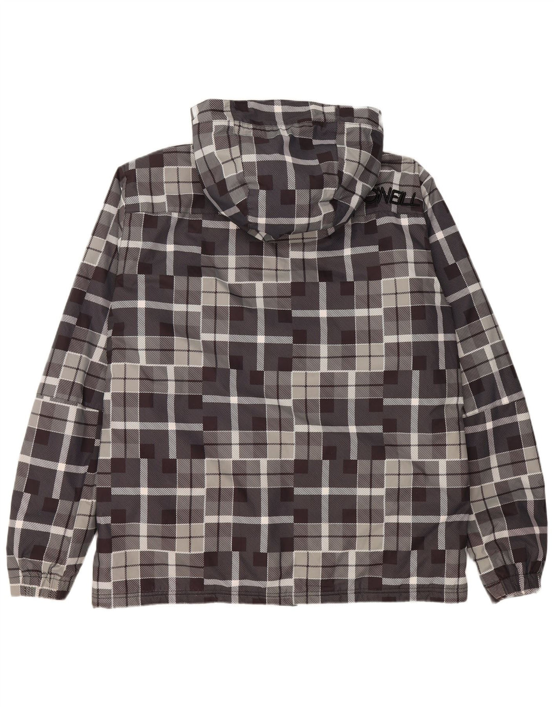 O'NEILL Mens Hooded Windbreaker Jacket UK 40 Large Grey Geometric