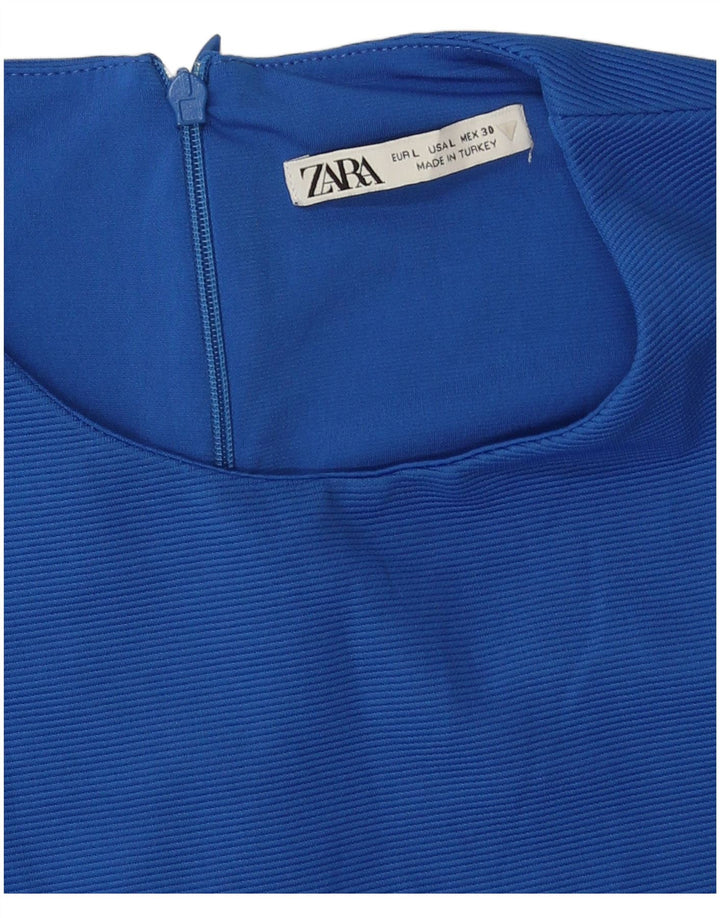 Zara Womens Crop Sleeveless Blouse Top UK 14 Large Blue Polyester