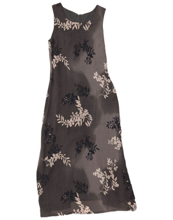 Vintage Womens Sleeveless Maxi Dress UK 12 Medium Grey Floral