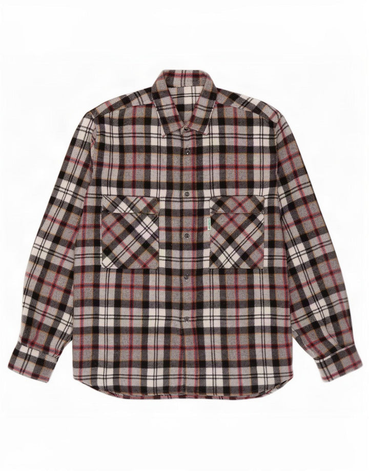 Vintage Mens Flannel Shirt Large Grey Check