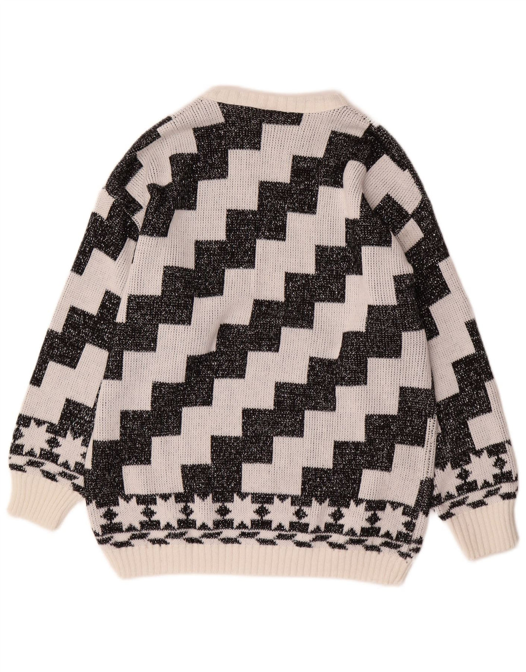 C&A Womens Oversized Boat Neck Jumper Sweater EU 42 Large White Geometric