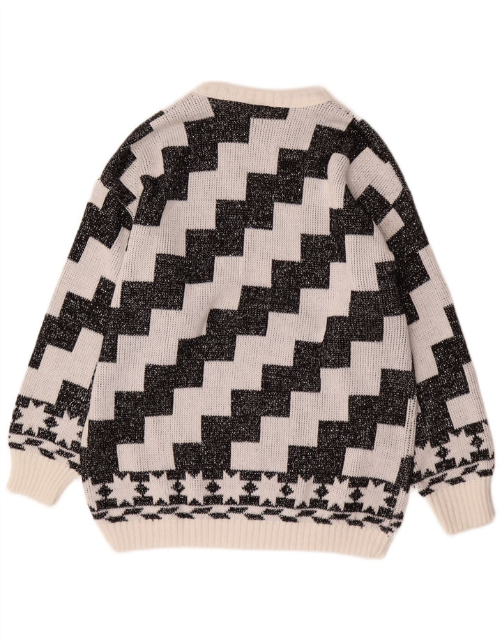 C&A Womens Oversized Boat Neck Jumper Sweater EU 42 Large White Geometric