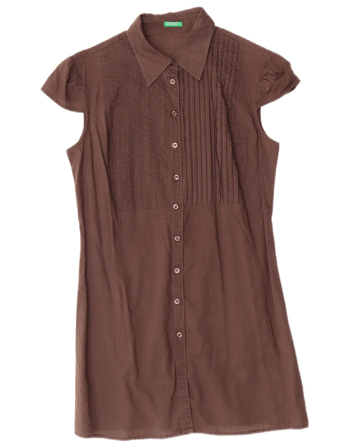 BENETTON Womens Short Sleeves Shirt Dress UK 12 Medium Brown