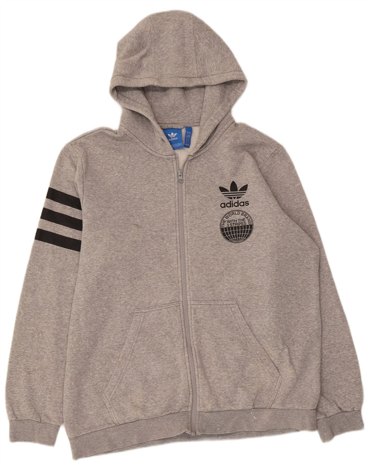 ADIDAS Mens Three Stripes Graphic Zip Hoodie Sweater XL Grey Flecked