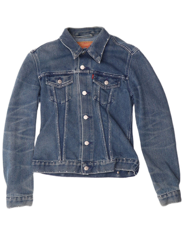 Levi's Womens Crop Denim Jacket UK 12 Medium Blue Cotton