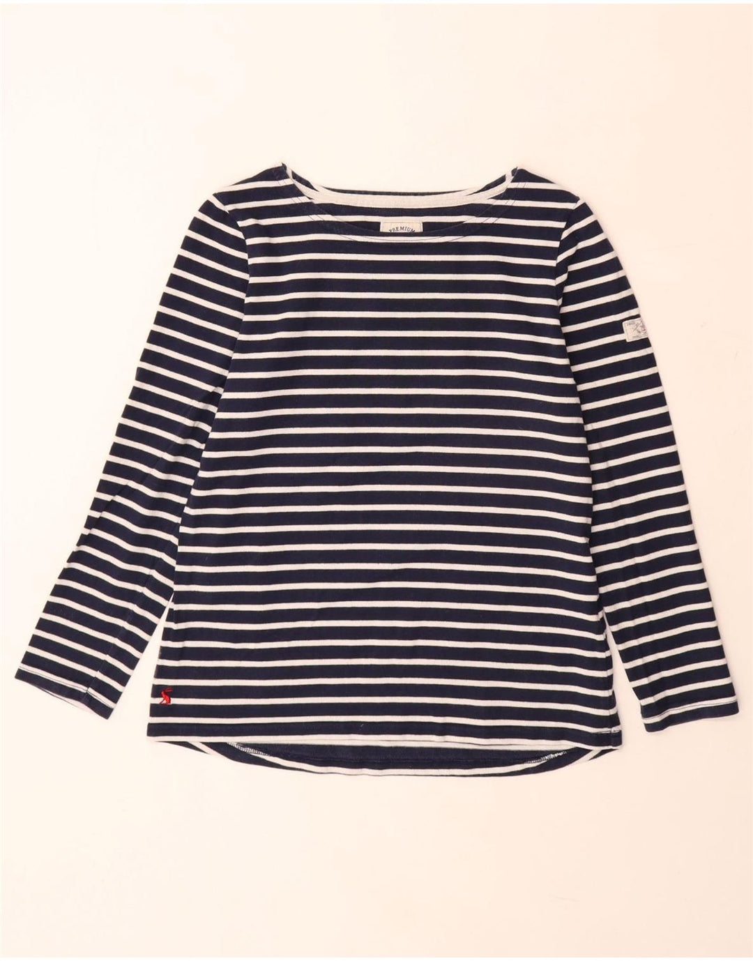 JOULES Womens Top Long Sleeve UK 12 Medium Navy Blue Striped Cotton