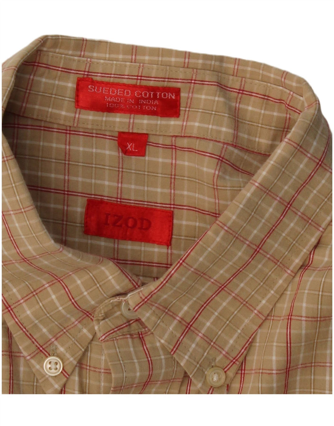 Izod Mens Shirt XL Beige Check Cotton