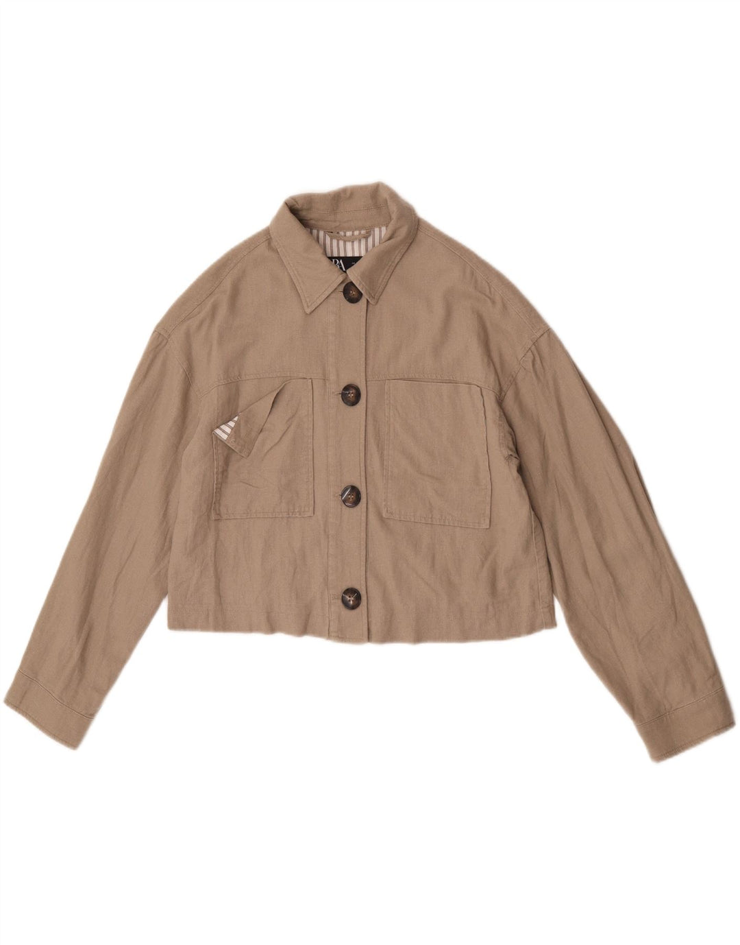 Zara Womens Crop Oversized Bomber Jacket UK 10 Small Beige Linen