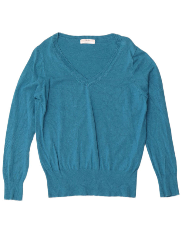 Marks & Spencer Womens V-Neck Jumper Sweater UK 14 Medium Turquoise Viscose