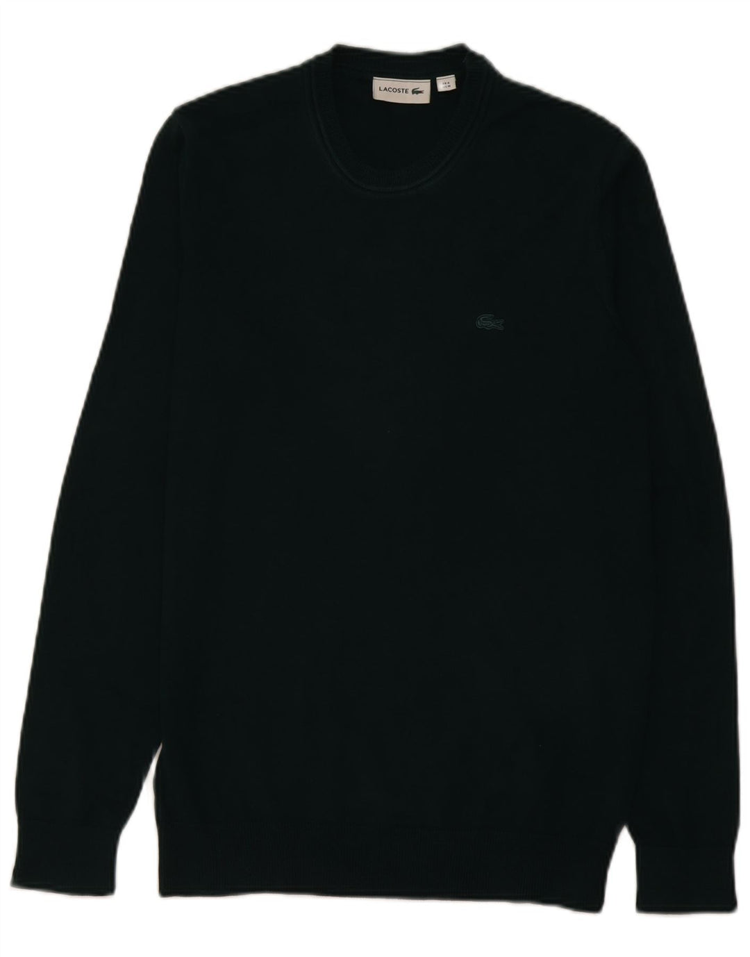 Lacoste Mens Crew Neck Jumper Sweater Size 4 Medium Green Wool