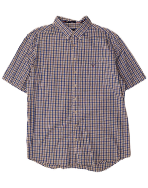 Gant Mens Short Sleeve Regular Fit Shirt Size 47/48 19 3XL Blue Gingham
