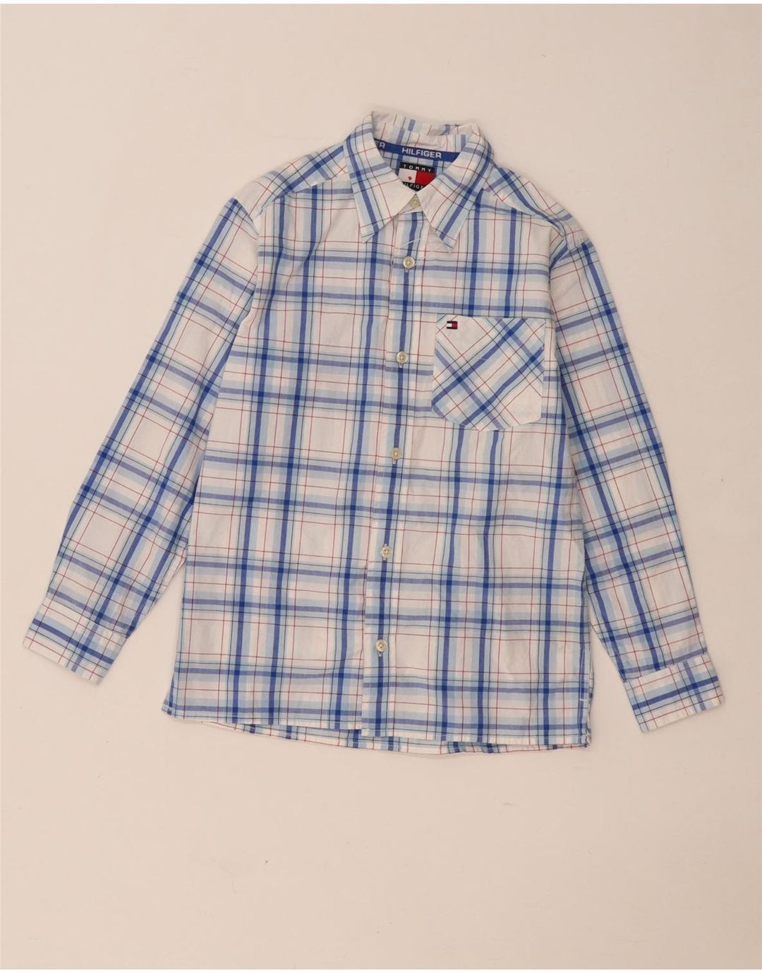 Tommy Hilfiger Boys Shirt 7-8 Years XS Blue Check Cotton