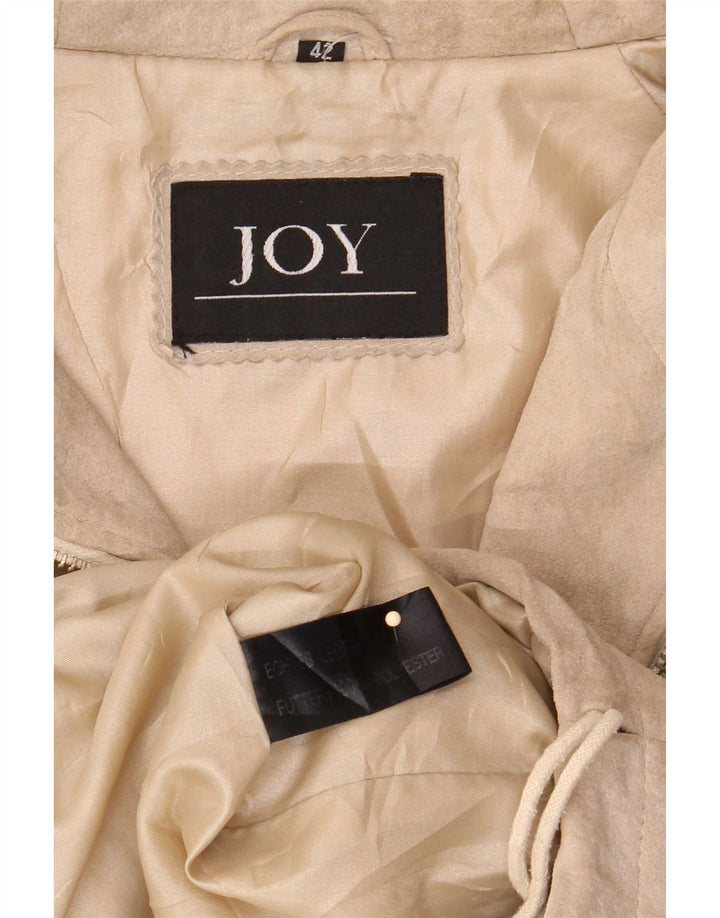 Joy Womens Hooded Suede Overcoat EU 42 Large Beige Leather