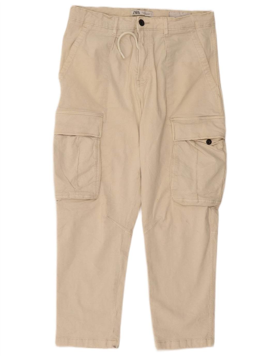 ZARA Mens Straight Cargo Trousers EU 40 Medium W31 L27 Beige Cotton