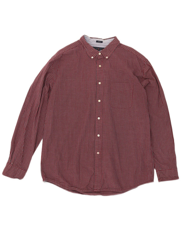 Tommy Hilfiger Mens Classic Fit Shirt XL Burgundy Gingham Cotton