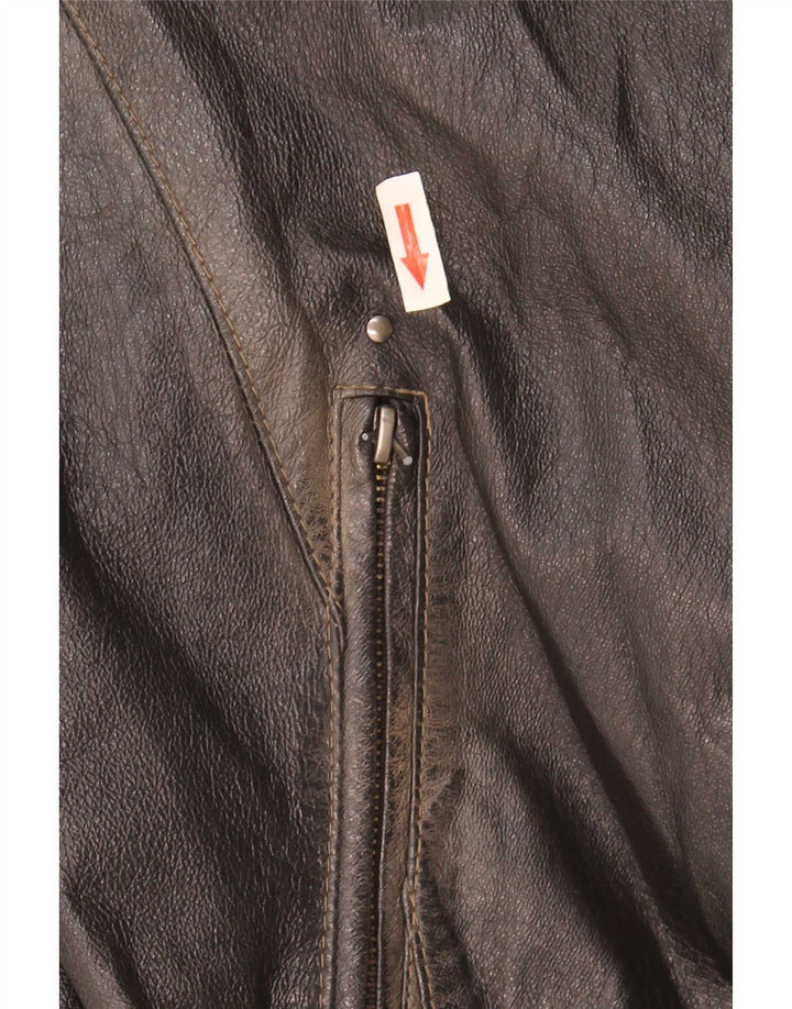 Vintage Mens Military Leather Jacket IT 56 3XL Brown