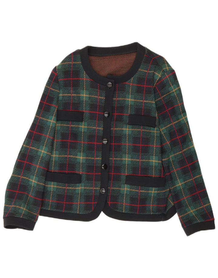 Les Lunis Womens 5 Button Blazer Jacket UK 14 Medium Green Check Wool