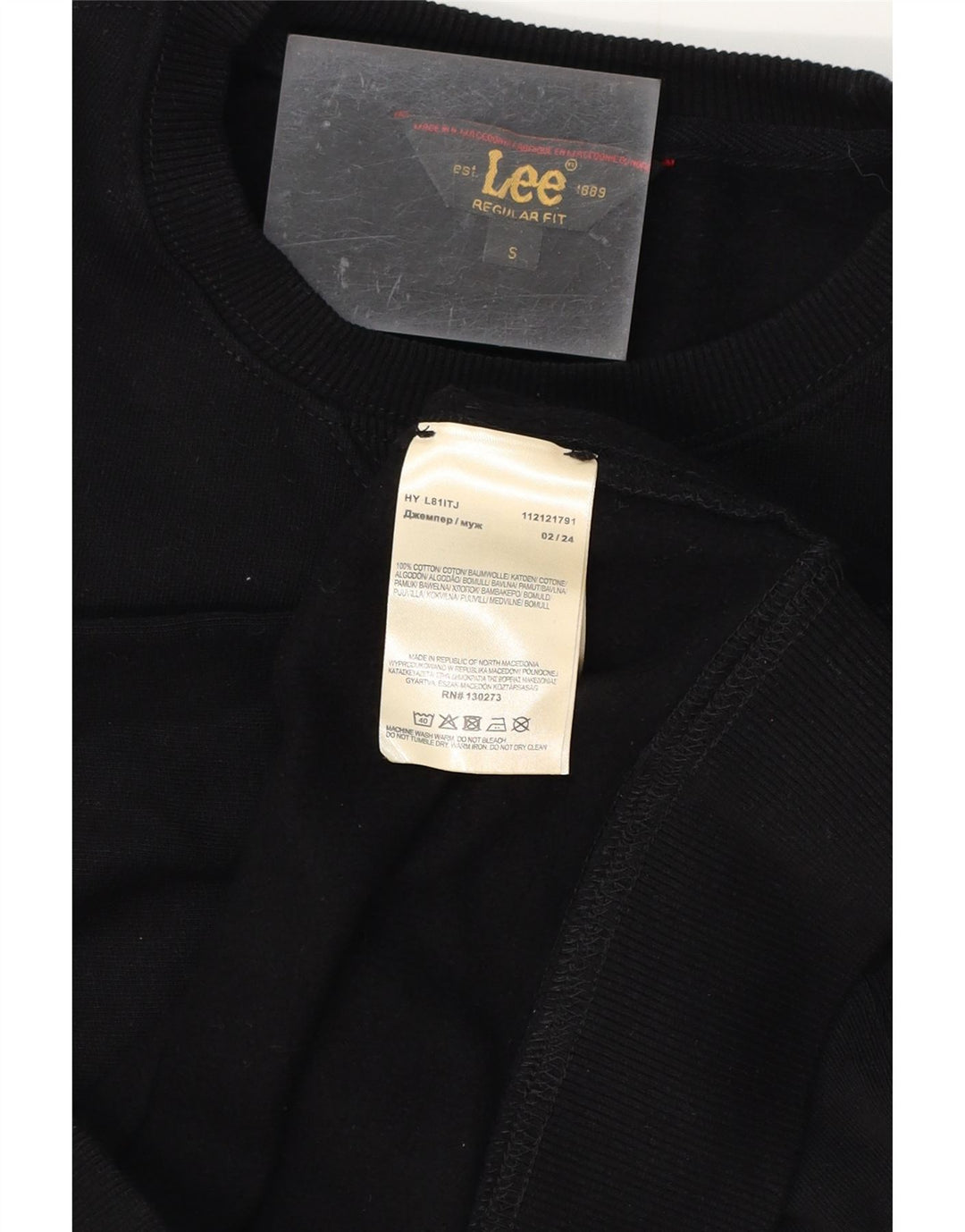 LEE Mens Regular Fit Sweatshirt Jumper Small Black Cotton