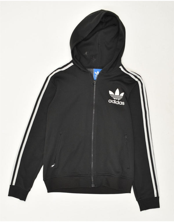 ADIDAS Womens Graphic Zip Hoodie Sweater UK 10 Small Black Polyester