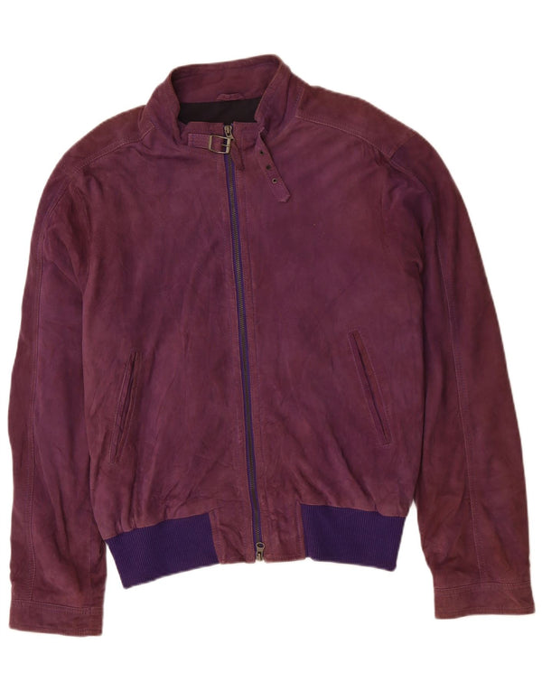 VINTAGE Mens Suede Bomber Jacket UK 38 Medium Purple Leather