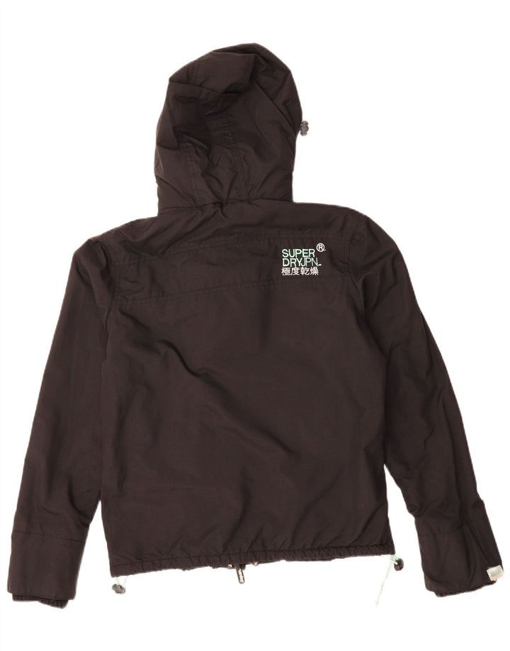 SUPERDRY Womens Windcheater Hooded Windbreaker Jacket UK 14 Medium Black