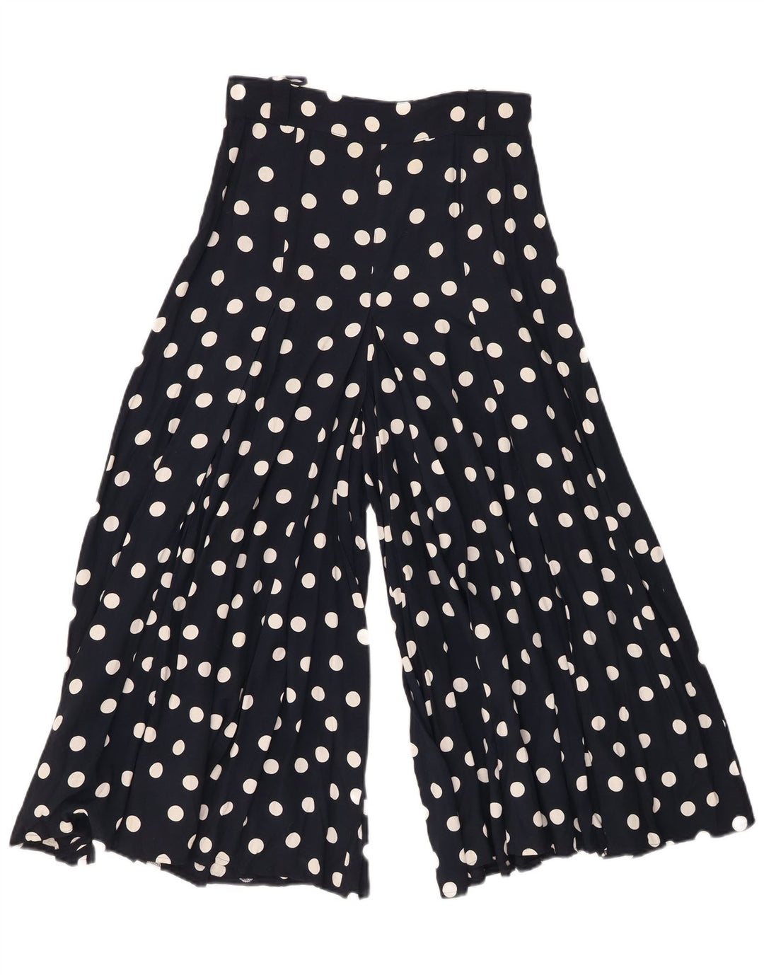 VINTAGE Womens Wide Leg Capri Trousers W26 L21 Navy Blue Spotted