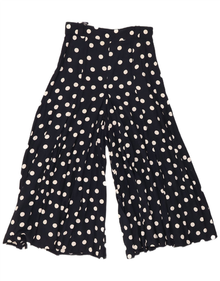 VINTAGE Womens Wide Leg Capri Trousers W26 L21 Navy Blue Spotted