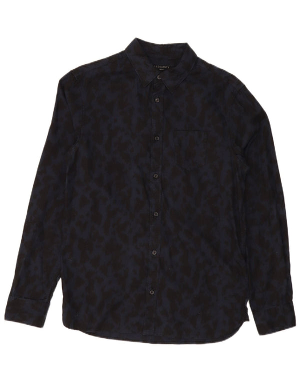 ALL SAINTS Mens Shirt Small Navy Blue Animal Print Cotton