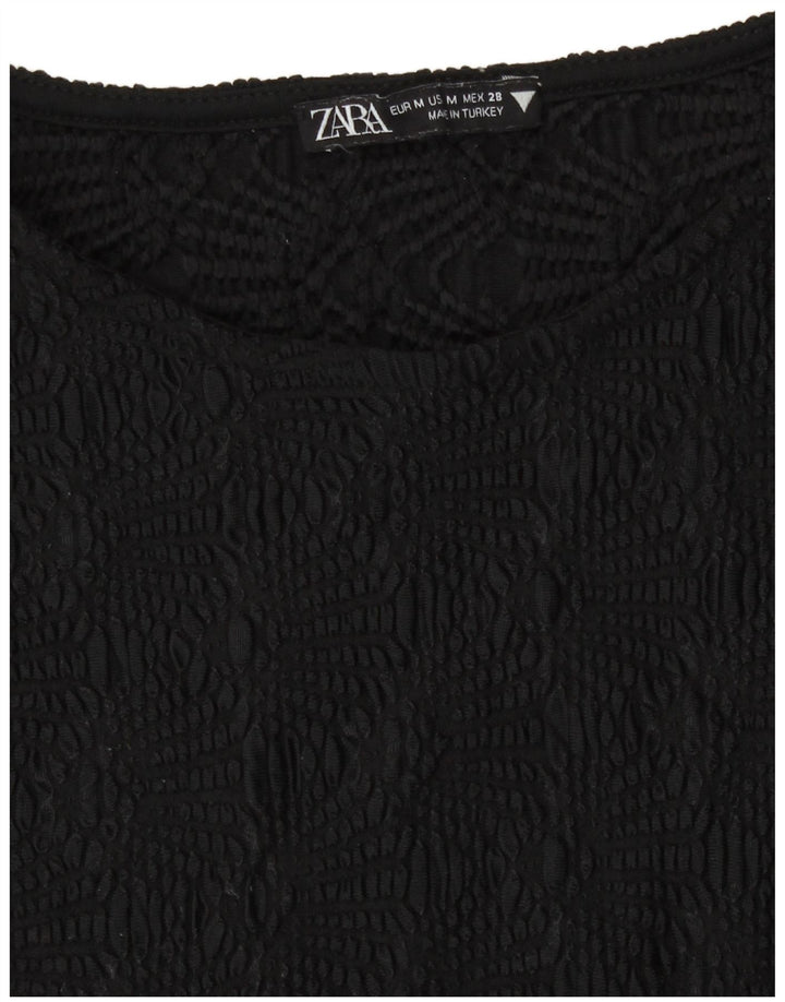Zara Womens Crop Blouse Top UK 12 Medium Black Polyester