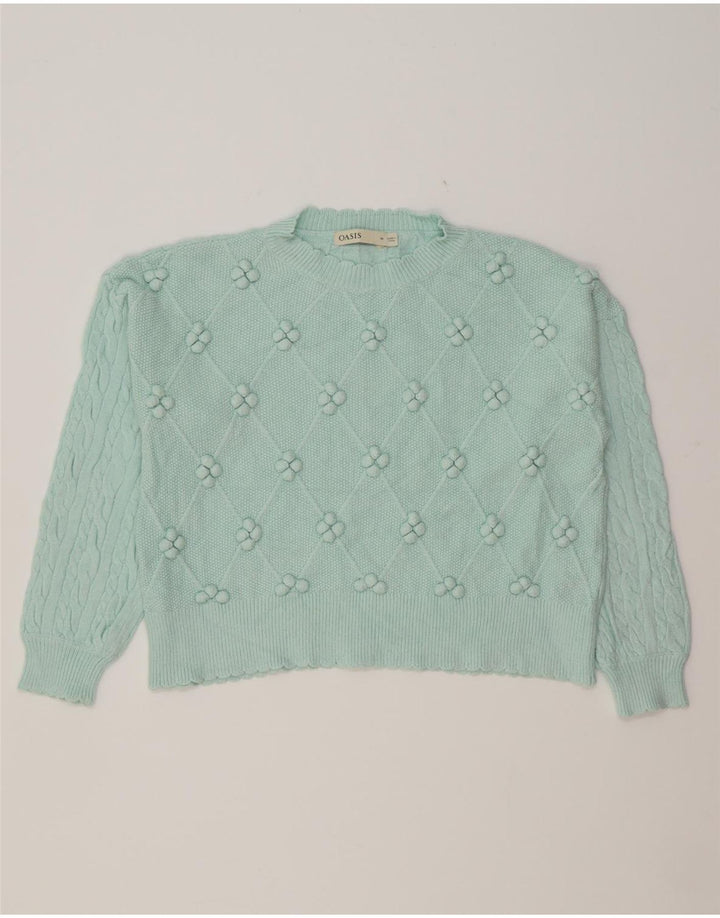 OASIS Womens Crop Oversized Crew Neck Jumper Sweater UK 14 Medium Blue Vintage Oasis and Second-Hand Oasis from Messina Hembry 