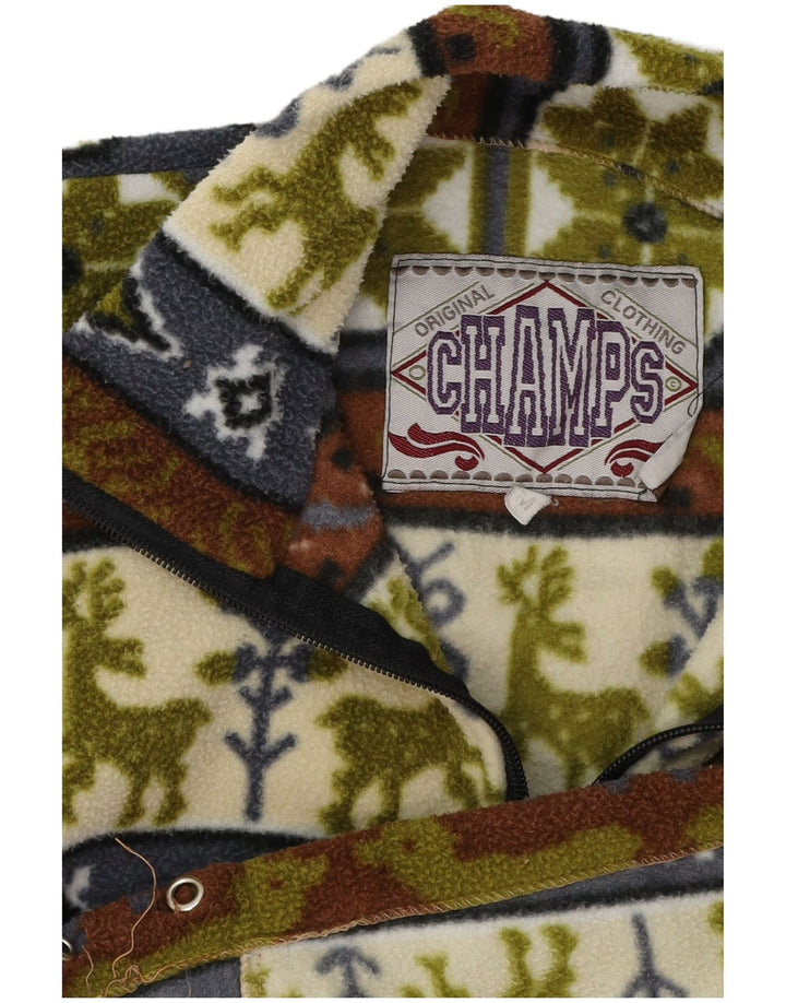 Vintage Mens Zip Neck Fleece Jumper Medium Multicoloured Fair Isle