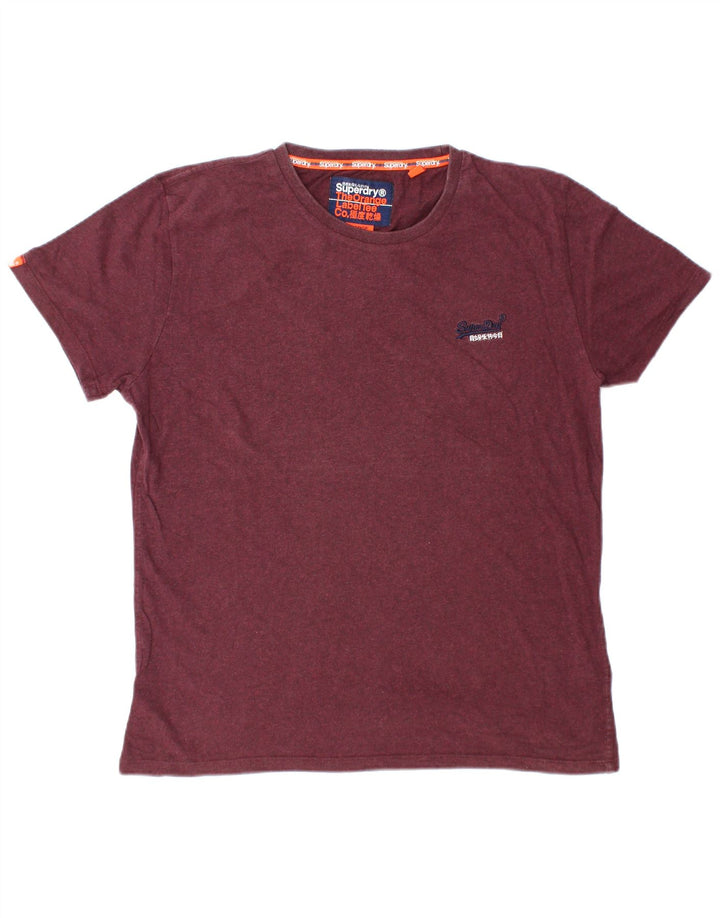 SUPERDRY Mens T-Shirt Top Large Burgundy Cotton