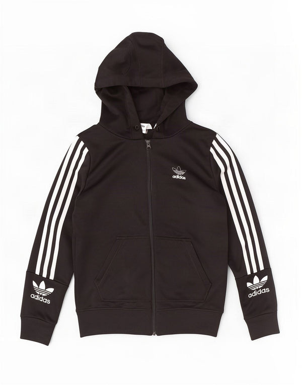Adidas Womens Graphic Zip Hoodie Sweater UK 6 XS Black Polyester