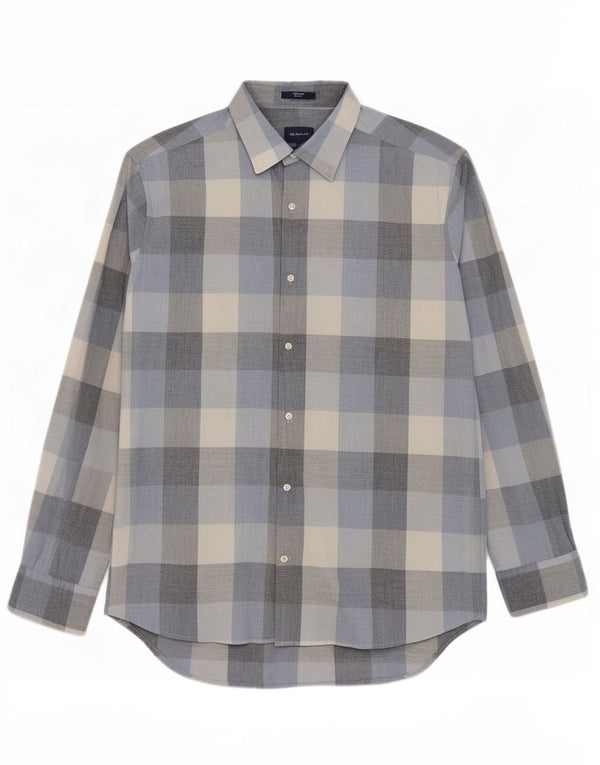 Gant Mens Regular Fit Shirt Size 41/42 16 1/2 Large Blue Gingham Cotton
