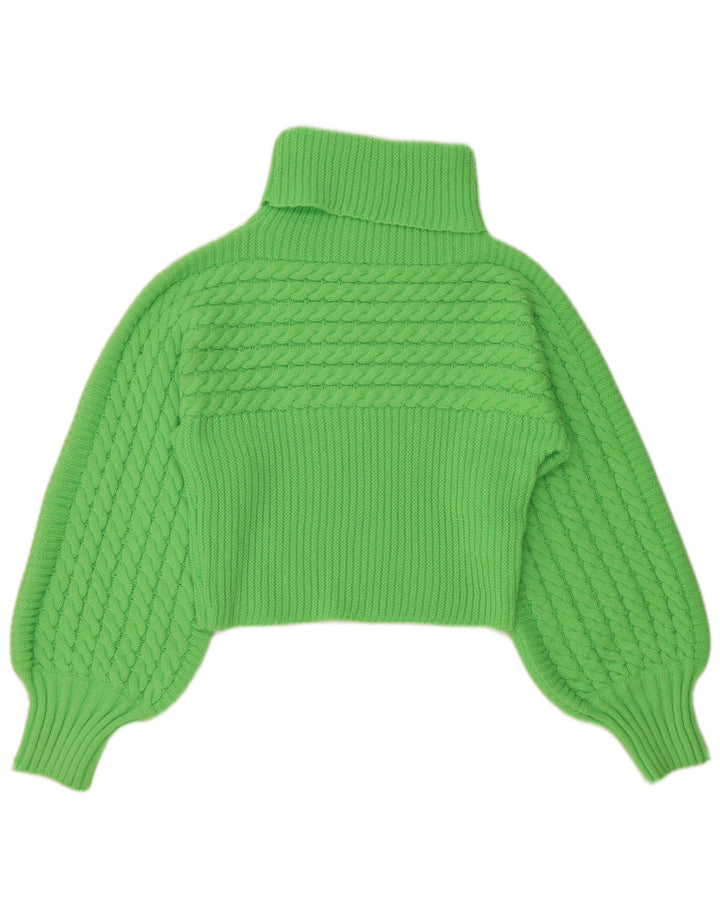 SHEIN Womens Crop Roll Neck Jumper Sweater UK 12 Medium Green Polyester